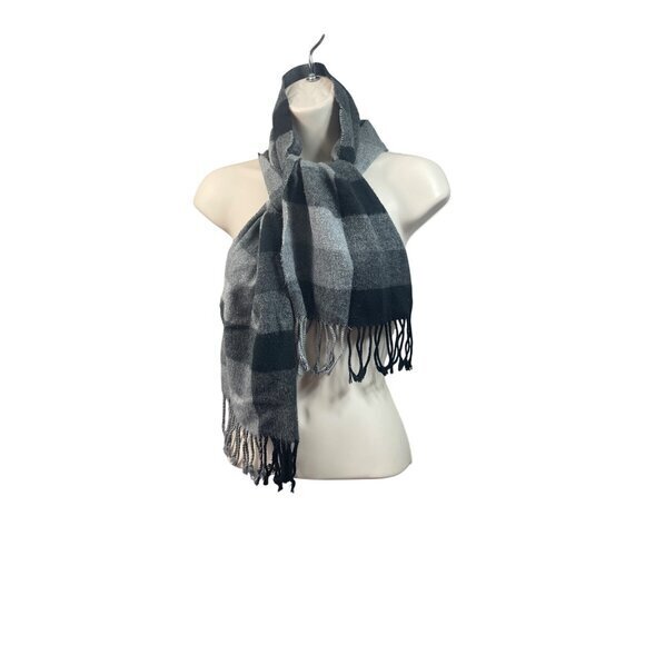 Gray & Black Checkered Scarf With Fringe Edging For‎ Men & Women - Picture 1 of 4